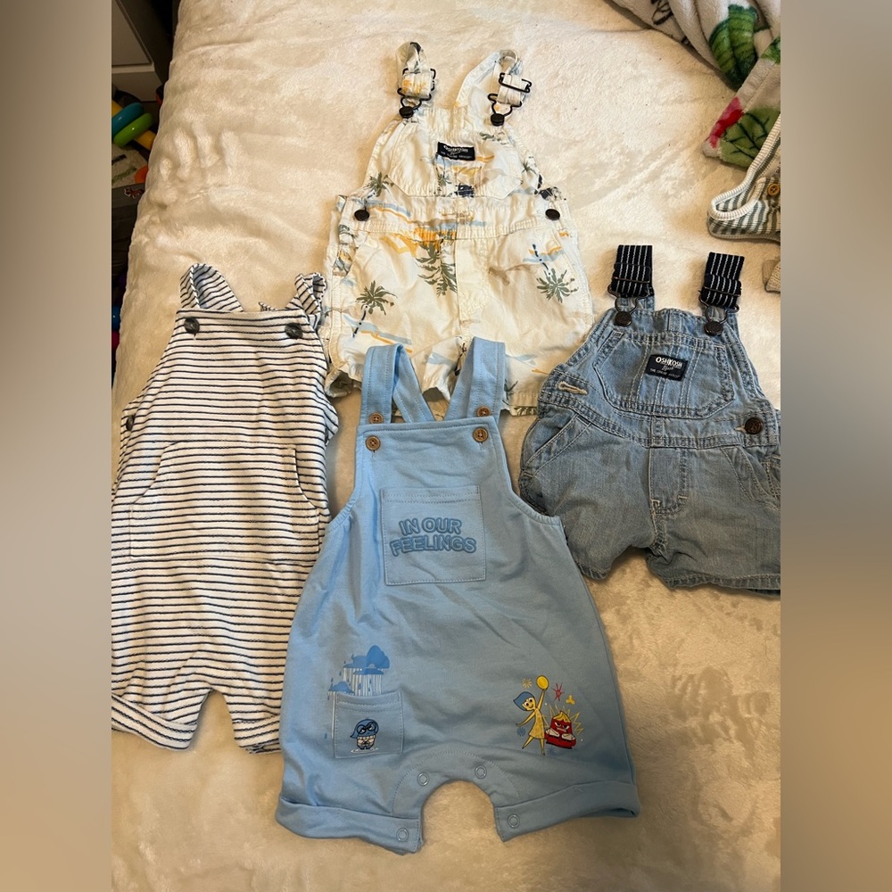 Set of Baby Overalls in Blue and Stripes